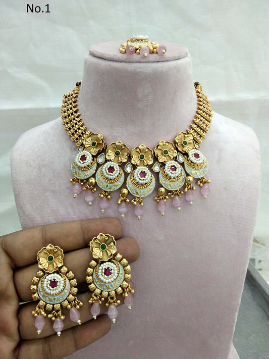 Gold necklace Set/ gold polki necklace Indian brazil Jewellery