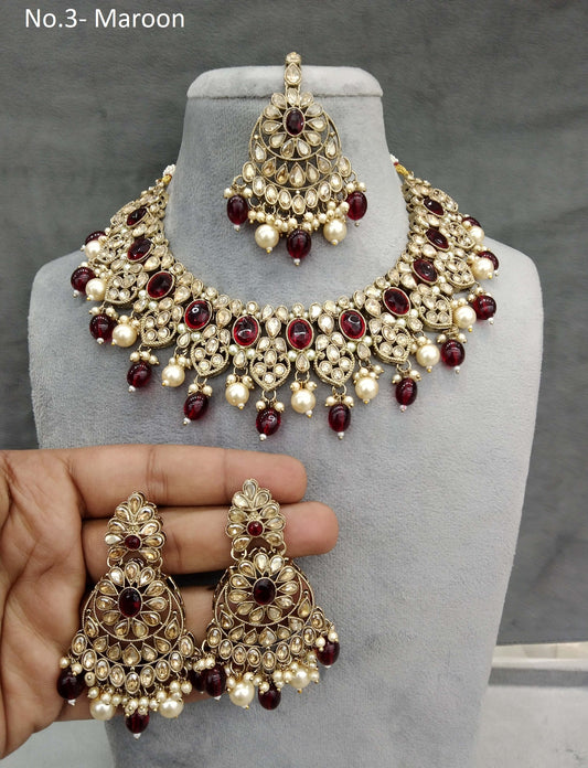 Antique  Gold necklace set/ dark gold maroon necklace Indian rasha jewellery set