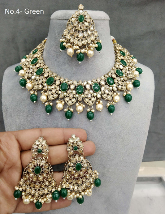 Antique Gold  Necklace Jewellery Set/ dark gold green necklace Indian rasha jewellery set Online