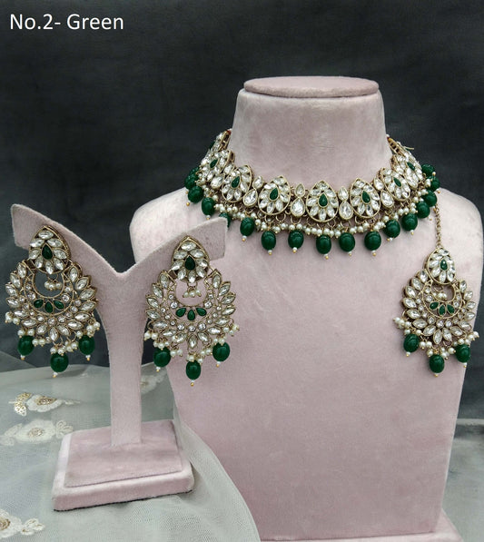 Antique Gold Necklace set/ Antique green necklace Indian mony jewellery set