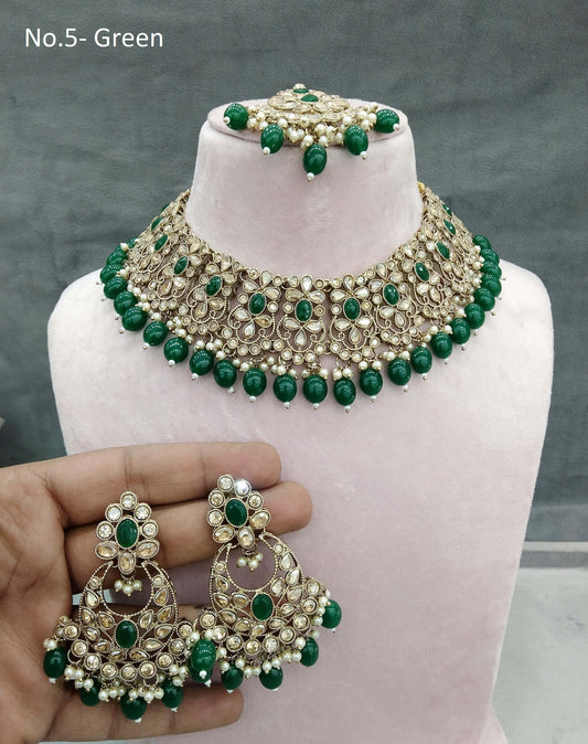 Antique Gold  Necklace Jewellery Set/ dark gold green necklace Indian oory jewellery set Online