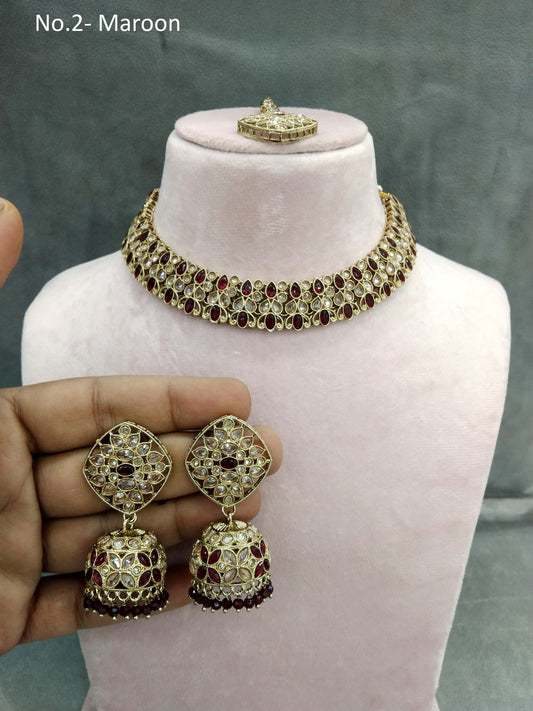 Antique  Gold Wedding  Necklace Jewellery Set/ dark gold Maroon Indian Bridal Wedding niti Jewellery