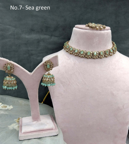 Antique Gold sea green Indian Bridal niti Jewellery