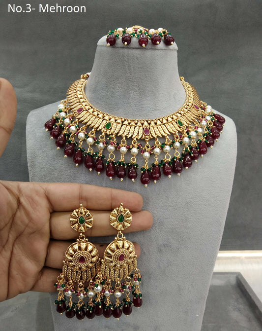 Gold Mehroon Polki Necklace Indian Punjabi Birpal Jewellery