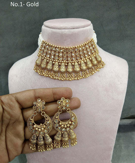 Gold Polki Choker Indian Jewellery Chil Set