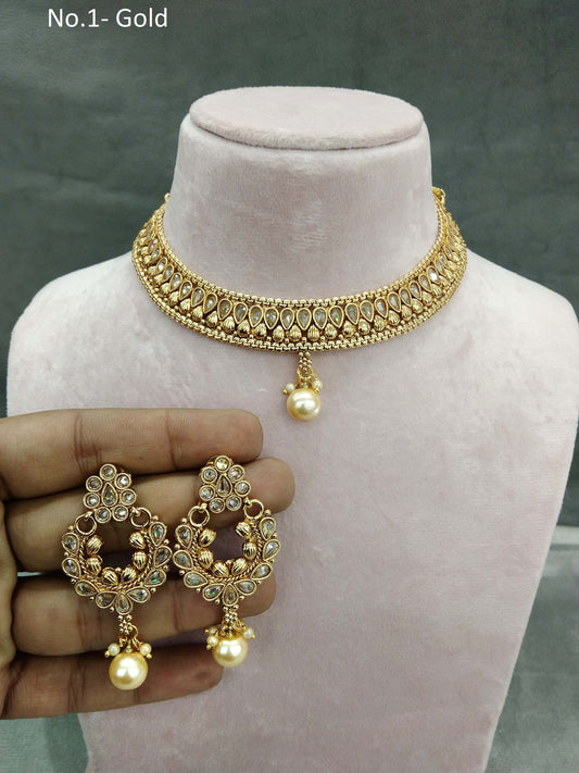 Gold Necklace Jewellery Set/ gold polki necklace Indian pinki Jewellery