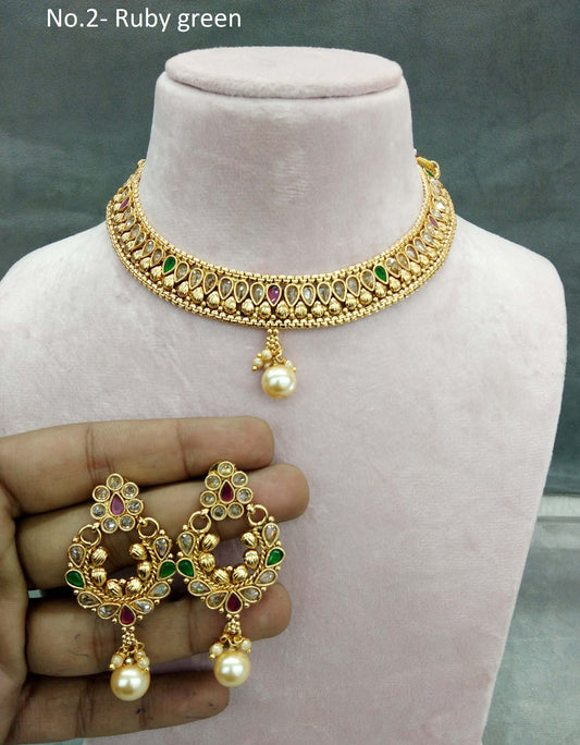 Gold necklace Jewellery Set/ gold ruby polki necklace Indian pinki Jewellery