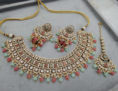 Indian Kundan Jewellery Mint Pink Bridal Wedding Jewelry Set Nili