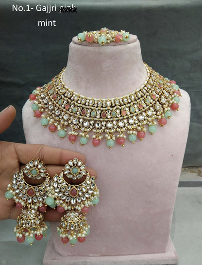 Indian Kundan Jewellery Mint Pink Bridal Wedding Jewelry Set Nili