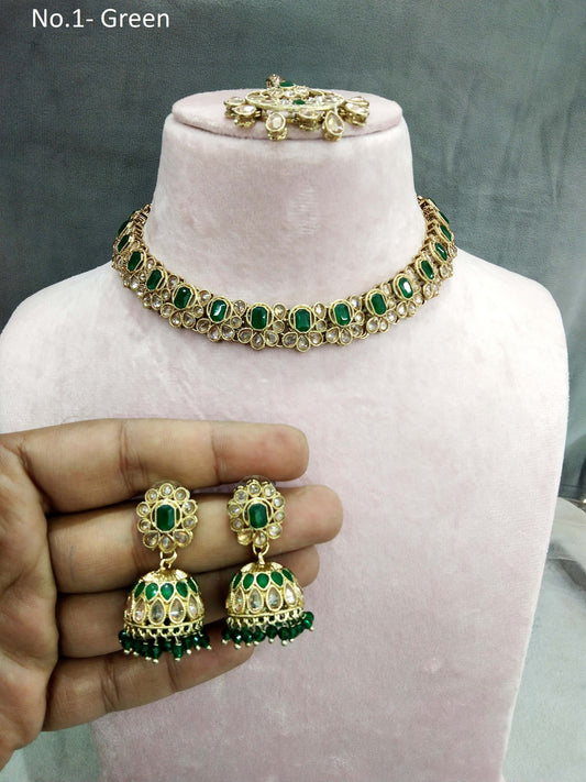 Antique gold green Indian niti Jewellery necklace set