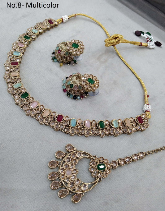 Antique Gold Multi Indian niti Jewellery necklace set