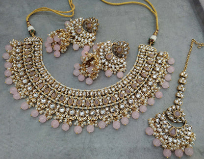 Gold pink Kundan Necklace nili indian jewellery Set