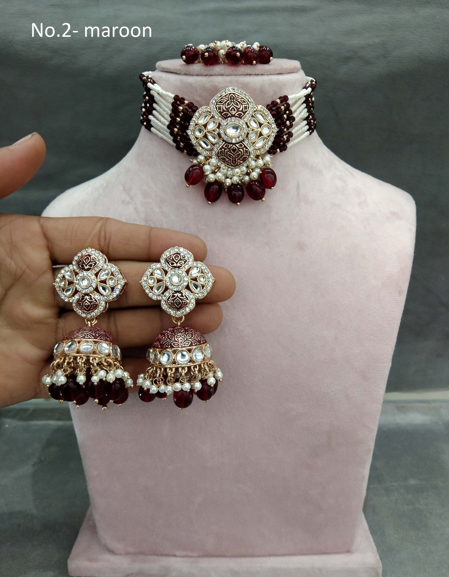 Rose gold kundan choker Set/ rose gold maroon Indian hipsi choker Jewellry