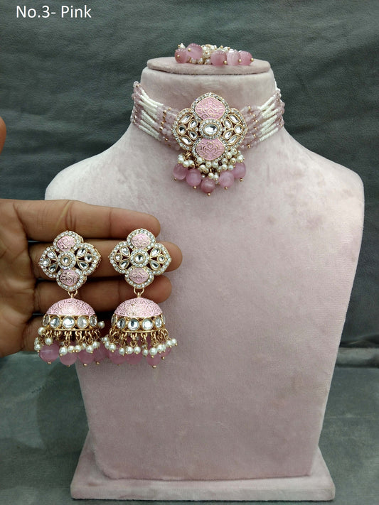 Rose gold kundan choker Set/ rose gold pink Indian hipsi choker Jewellry