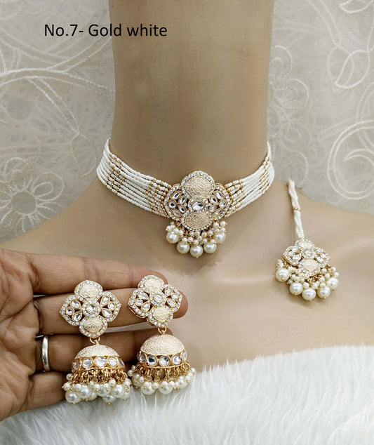 Rose gold kundan choker Set/ rose gold white Indian hipsi choker Jewellry