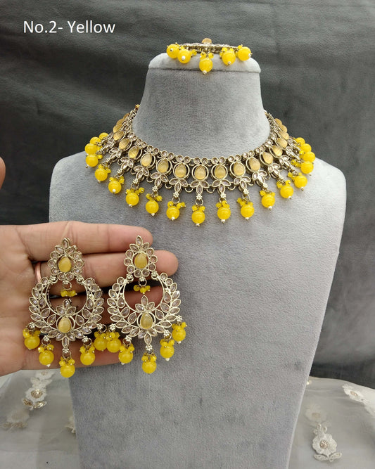 Antique Gold Yellow Necklace lili indian jewellery set