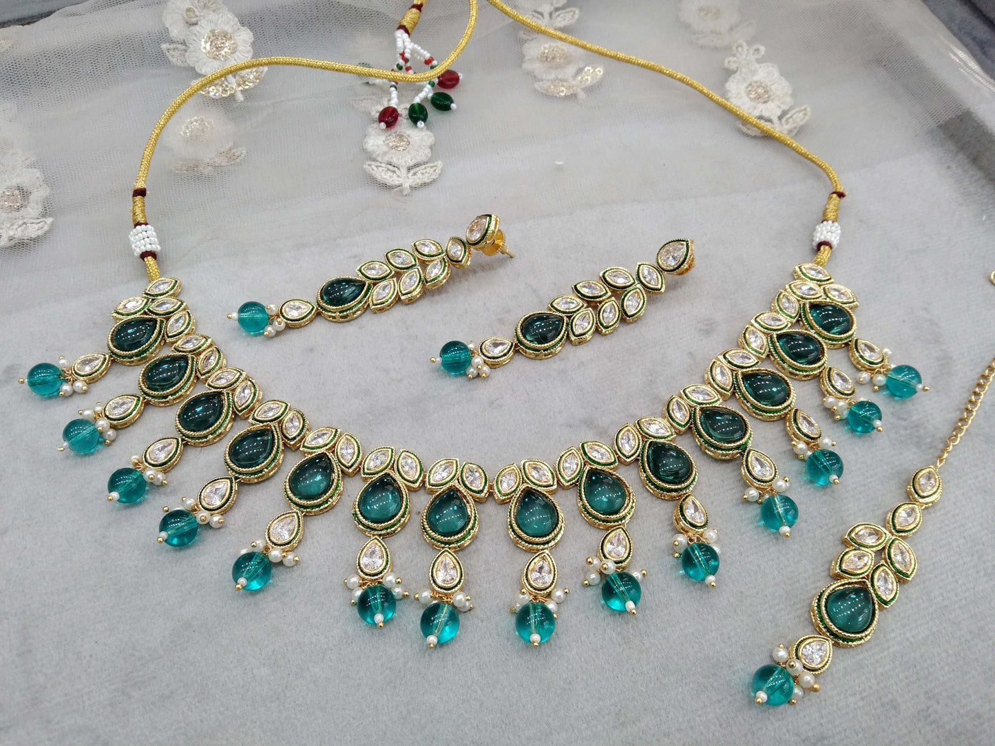 Indian Jewellery/Bridal Gold rama green Kundan necklace Set Jewellery swaziland