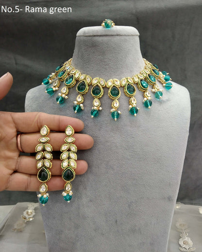 Indian Jewellery/Bridal Gold rama green Kundan necklace Set Jewellery swaziland