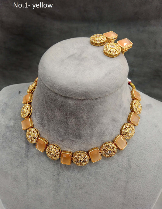 Gold necklace Jewellery Set/ gold yellow necklace Indian shweta Jewellery