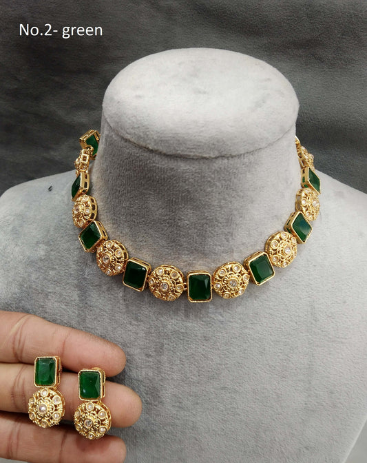 Gold necklace Set/ gold green necklace Indian shweta Jewellery