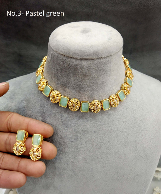 Gold necklace Set/ gold pastel green necklace Indian shweta Jewellery