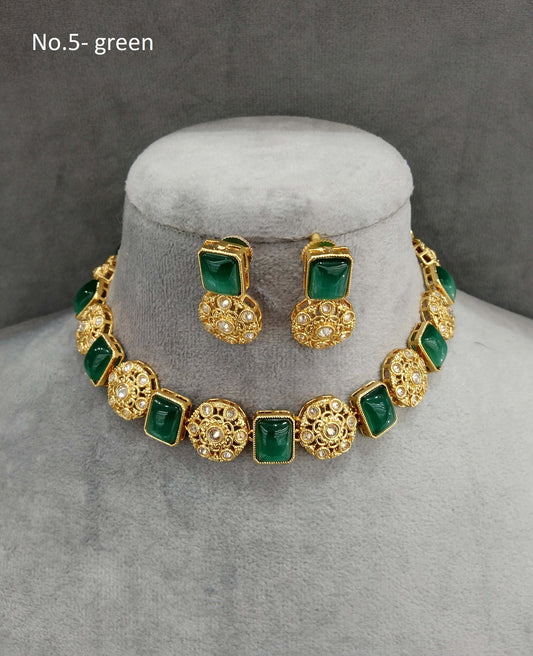 Gold necklace Set/ gold green necklace Indian shweta Jewellery