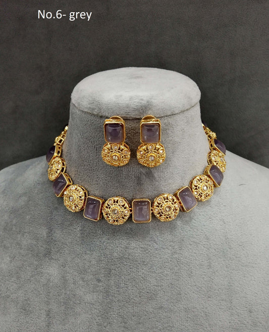 Gold necklace Set/ gold grey necklace Indian shweta Jewellery