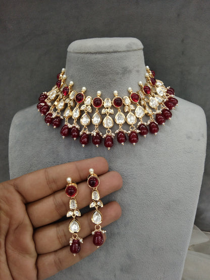 Gold Maroon Kundan necklace Set/ Gold kundan Indian jewellery kundan neena sets