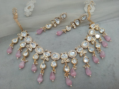 Gold PINK Kundan necklace Jewellery Set/ Gold kundan Indian jewellery kundan neena sets