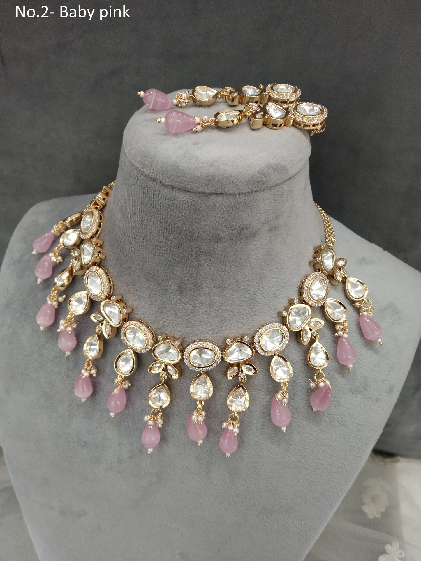 Gold PINK Kundan necklace Jewellery Set/ Gold kundan Indian jewellery kundan neena sets