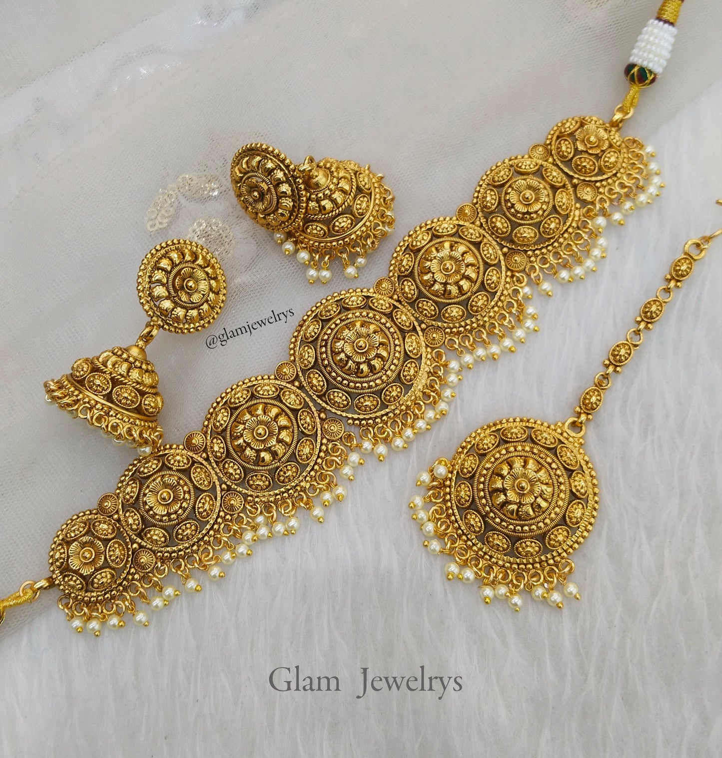 Gold Look Punjabi Polki Choker Indian Jewellery Selvi Set