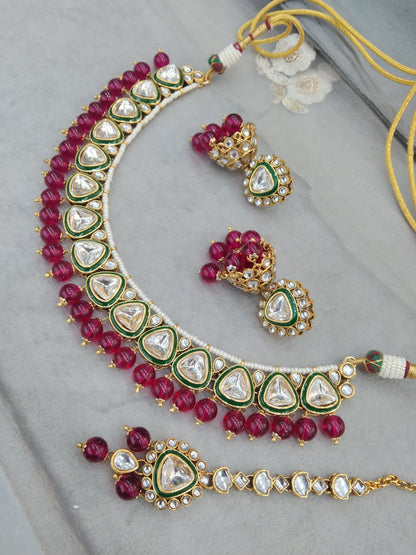 Gold majenta Kundan necklace Jewellery Set/ Gold kundan Indian jewellery kundan aely sets