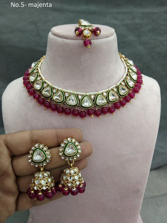 Gold majenta Kundan necklace Jewellery Set/ Gold kundan Indian jewellery kundan aely sets