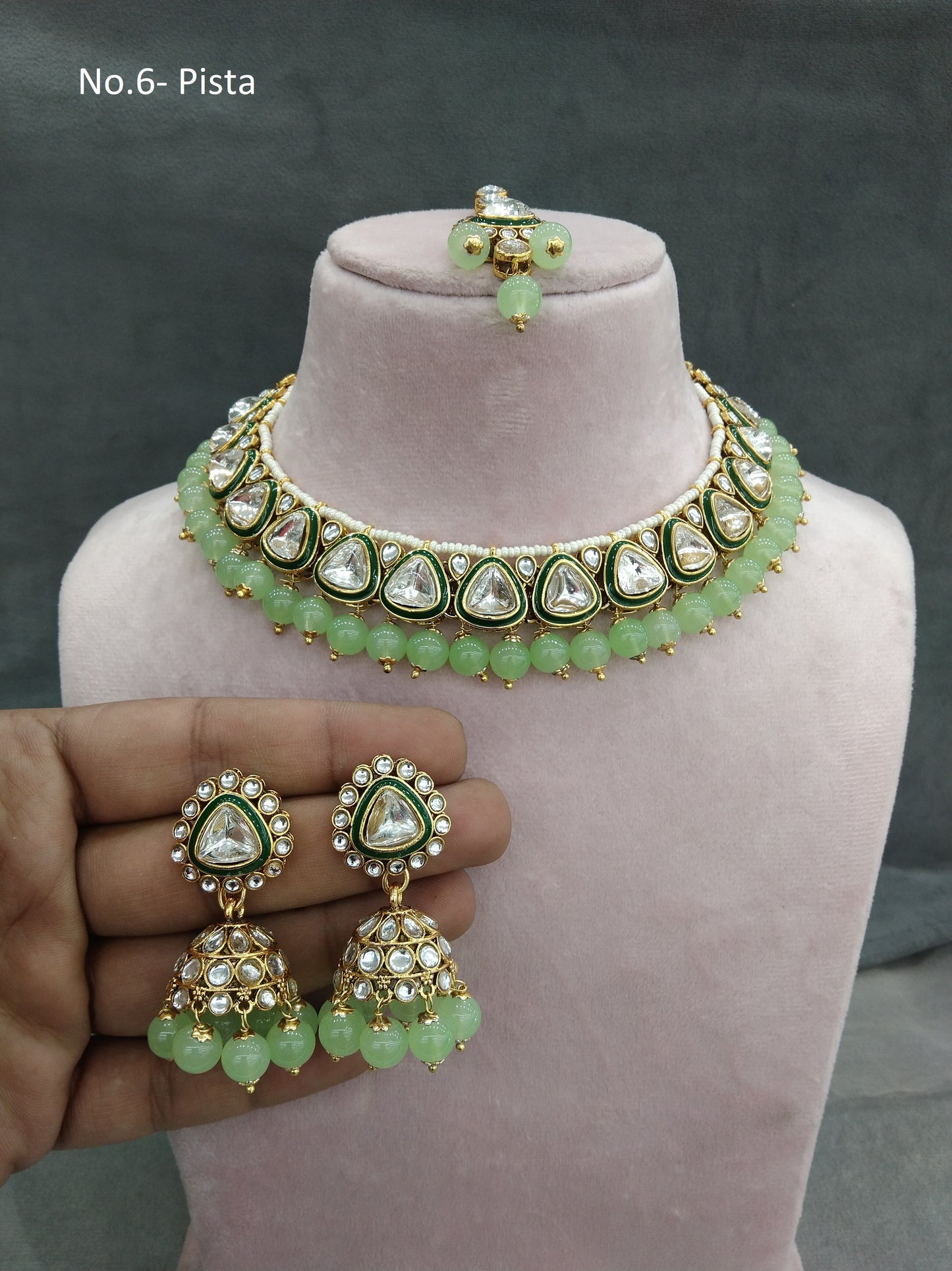 Gold pastel green Kundan necklace Set/ Gold kundan Indian jewellery kundan aely sets