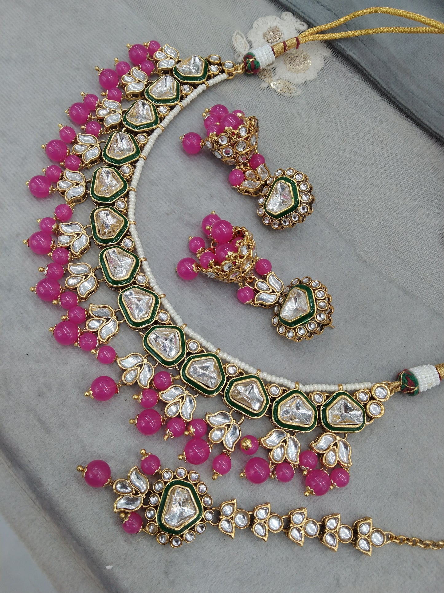 Gold Dark Pink Kundan necklace Jewellery Set/ Gold kundan Indian jewellery kundan atly sets