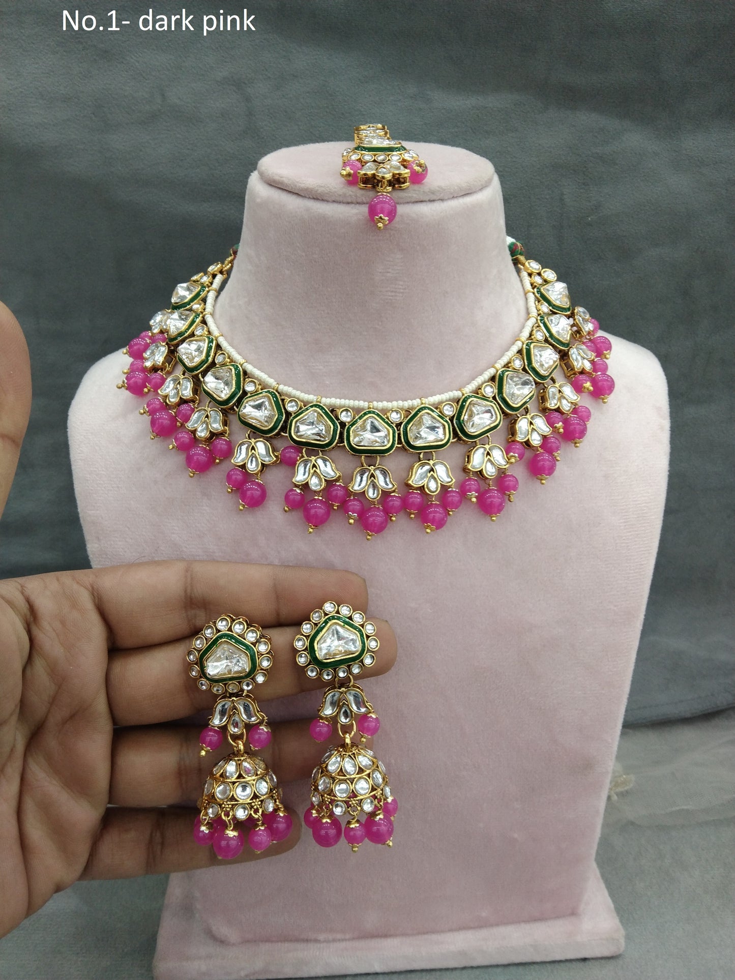 Gold Dark Pink Kundan necklace Jewellery Set/ Gold kundan Indian jewellery kundan atly sets