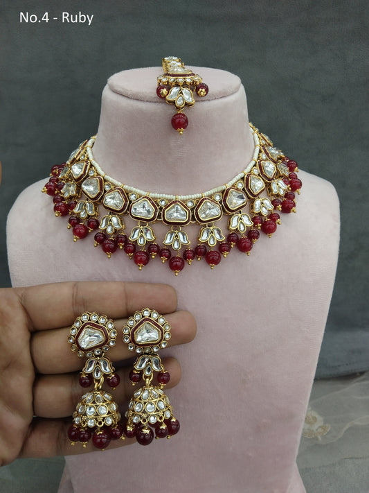 Gold ruby Kundan necklace Set/ Gold kundan Indian jewellery kundan atly sets