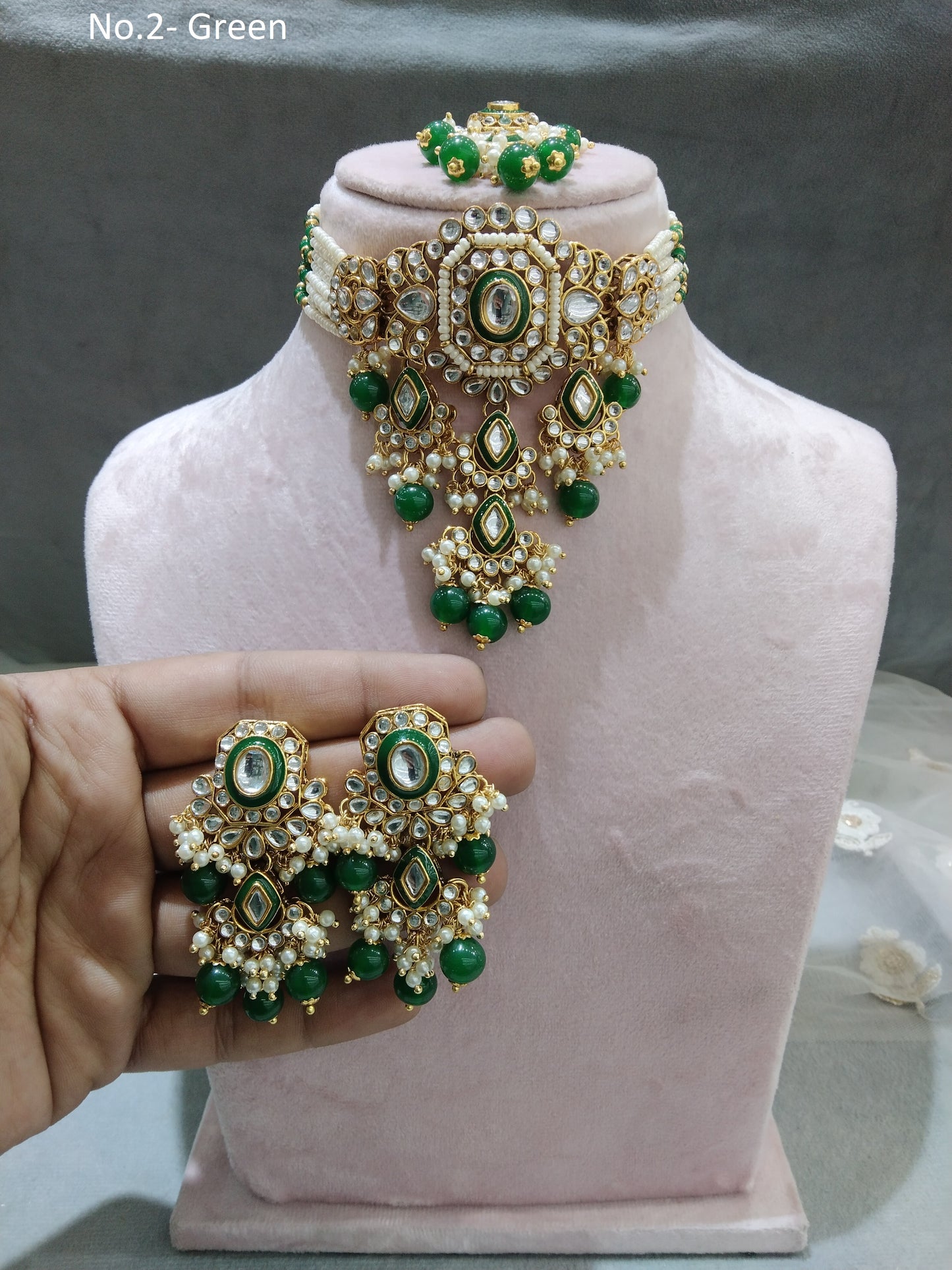 Indian  jewellery Gold green kundan choker set/ kundan choker kundan ciylo set