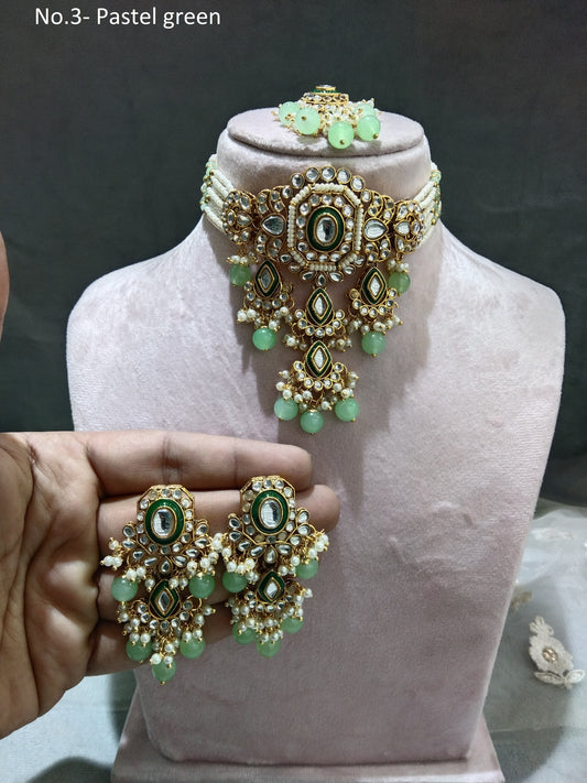 Pastel Green Kundan Choker set/ Indian Jewellery Jewelry Cyilo Set