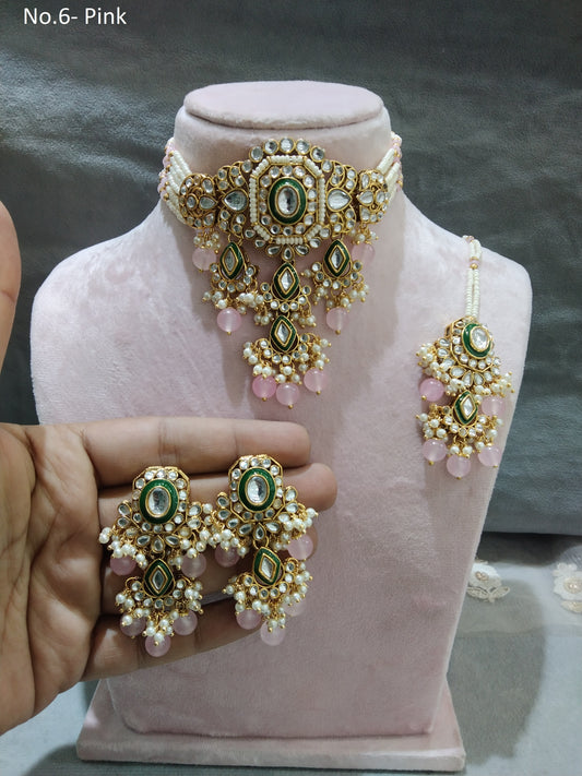 Indian  jewellery Gold pink kundan choker set/ kundan choker kundan ciylo set