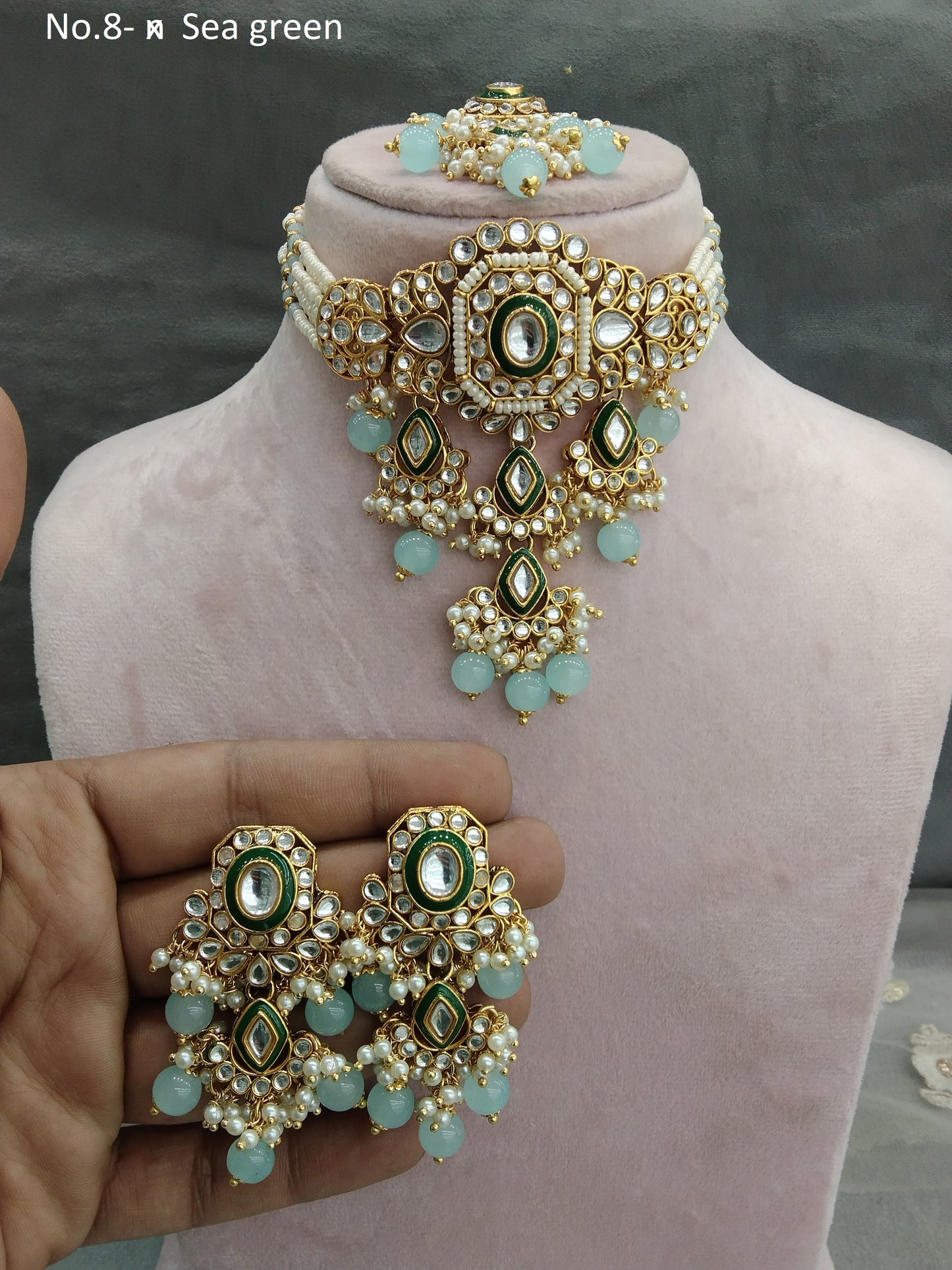 Indian  jewellery Gold sea green kundan choker set/ kundan choker kundan ciylo set