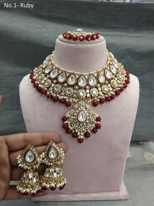 Gold maroon Kundan necklace Set/ Gold kundan Indian jewellery kundan kity sets