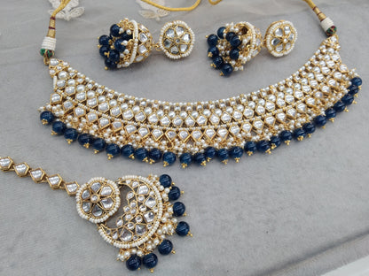 Gold blue Kundan necklace Set/ Gold kundan Indian jewellery kundan kiki sets