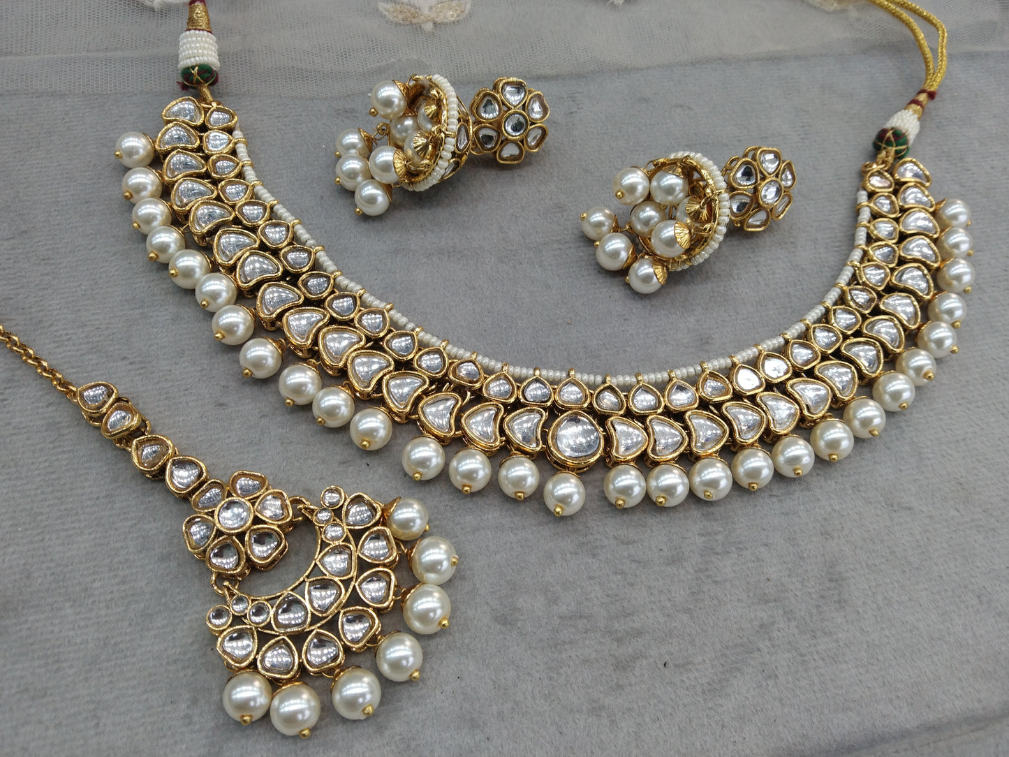 Ivory Gold white Kundan necklace Set/ Gold kundan Indian jewellery kundan keli sets