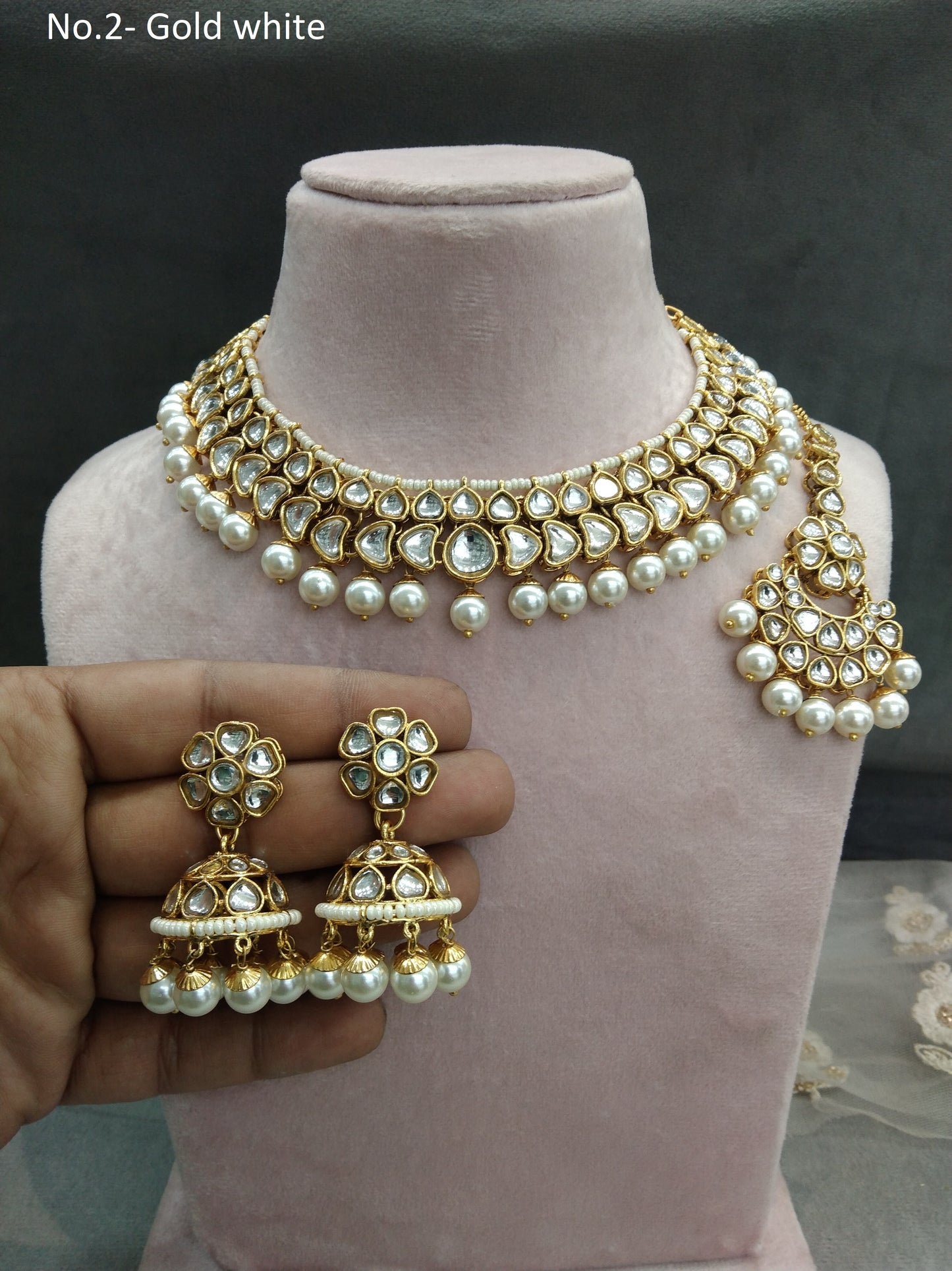 Ivory Gold white Kundan necklace Set/ Gold kundan Indian jewellery kundan keli sets