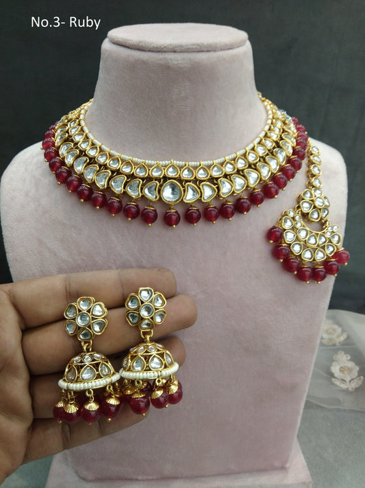 Gold ruby Kundan Necklace Jewellery Set/ Gold kundan Indian jewellery kundan keli sets