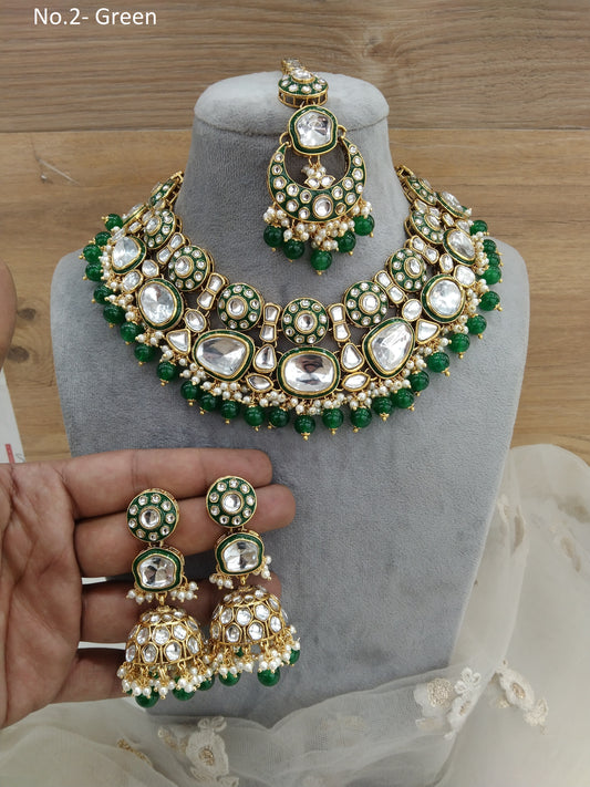 Green Kundan Necklace Jewellery Set/ Gold kundan Indian jewellery kundan keli sets