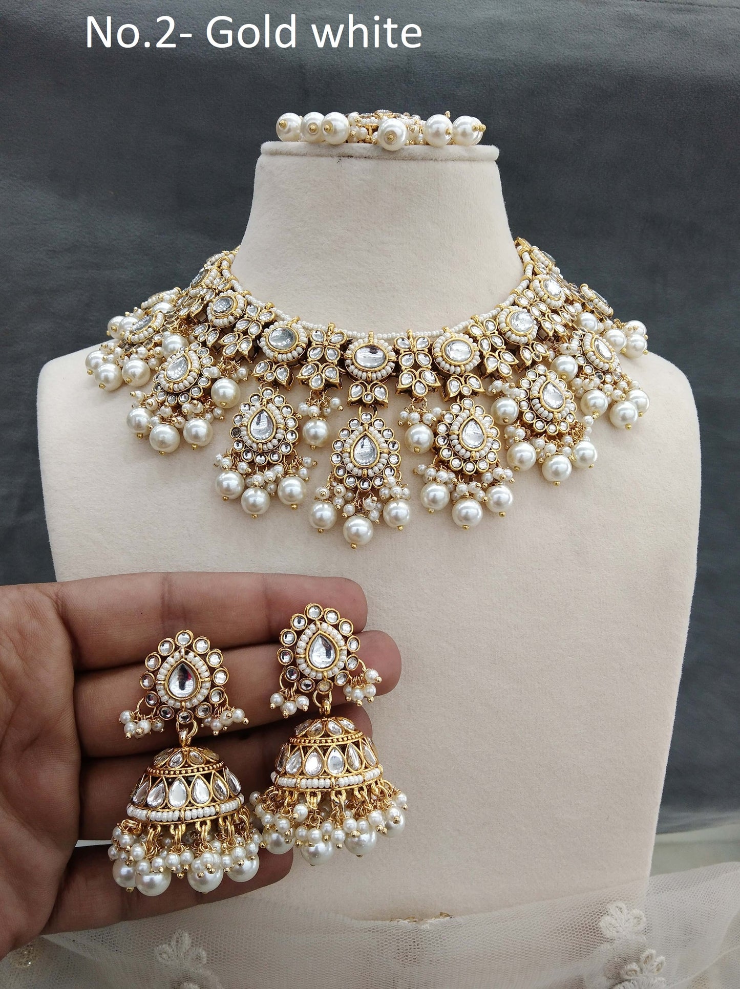 Ivory Gold white Kundan Necklace Set/ Gold kundan Indian jewelry kundan kevi sets