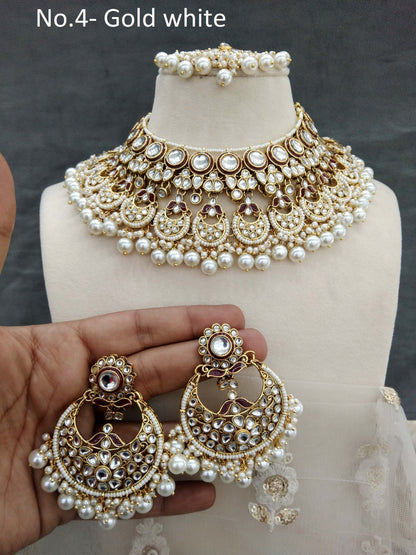 Ivory Gold white Kundan necklace Set/ Gold kundan Indian jewellery kundan kivi sets