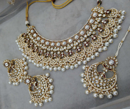 Ivory Gold white Kundan necklace Set/ Gold kundan Indian jewellery kundan kivi sets